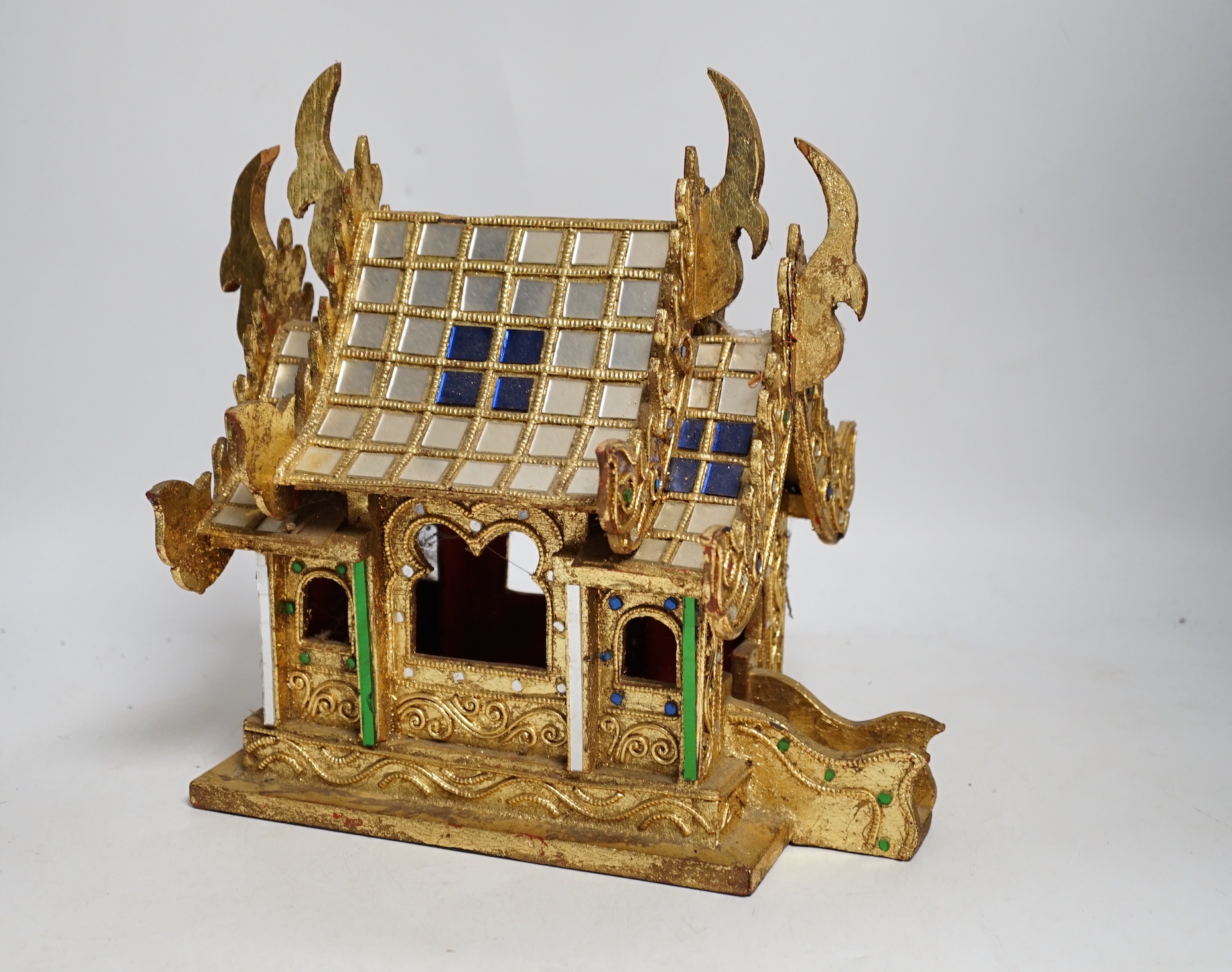 Eastern sundry items including empanelled trinket box, sequinned elephant design bag and composition figure of seated Buddha, together with a Chinese porcelain teapot